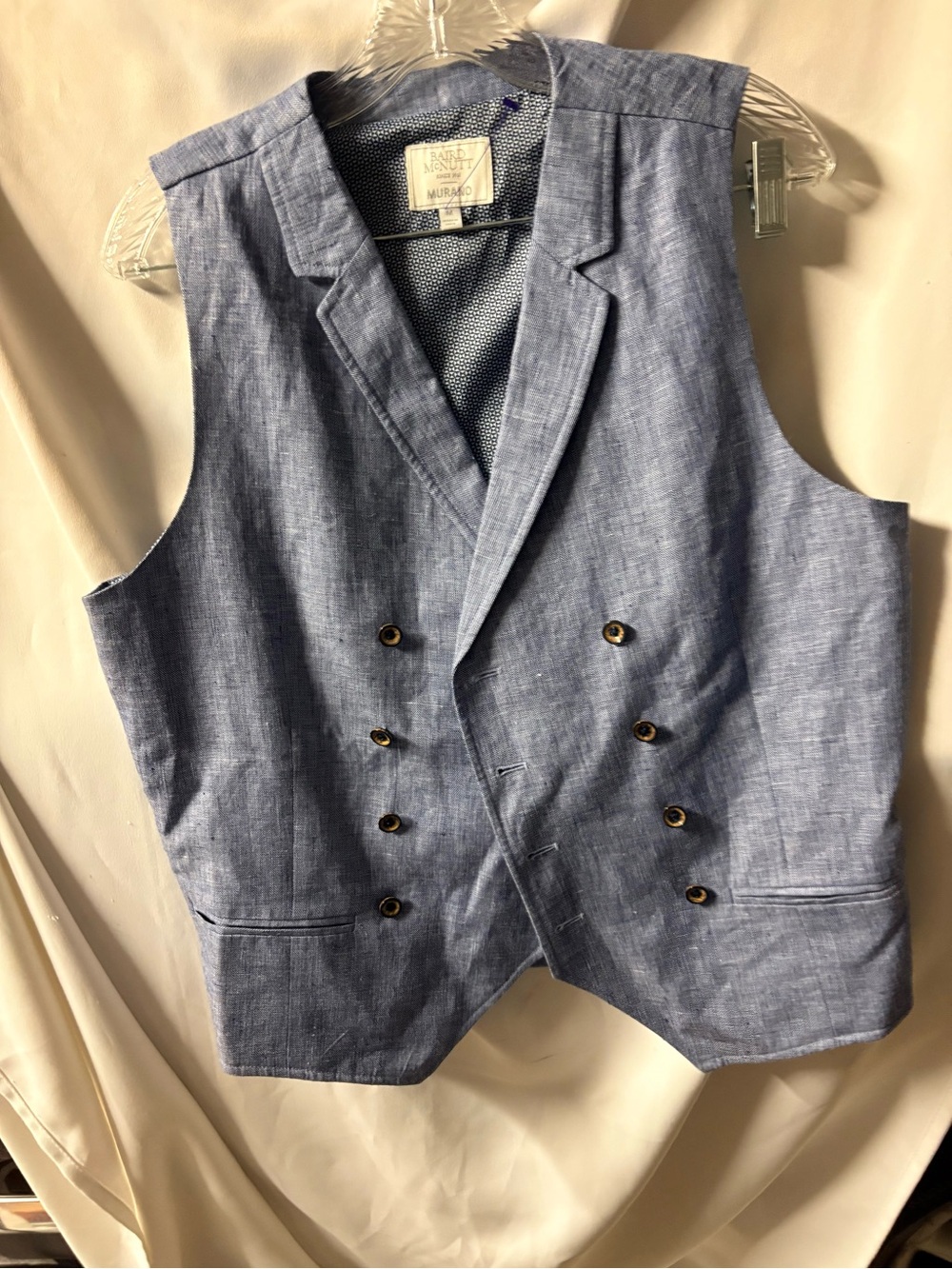 Murano Light Blue Double-Breasted Linen-Blend Vest